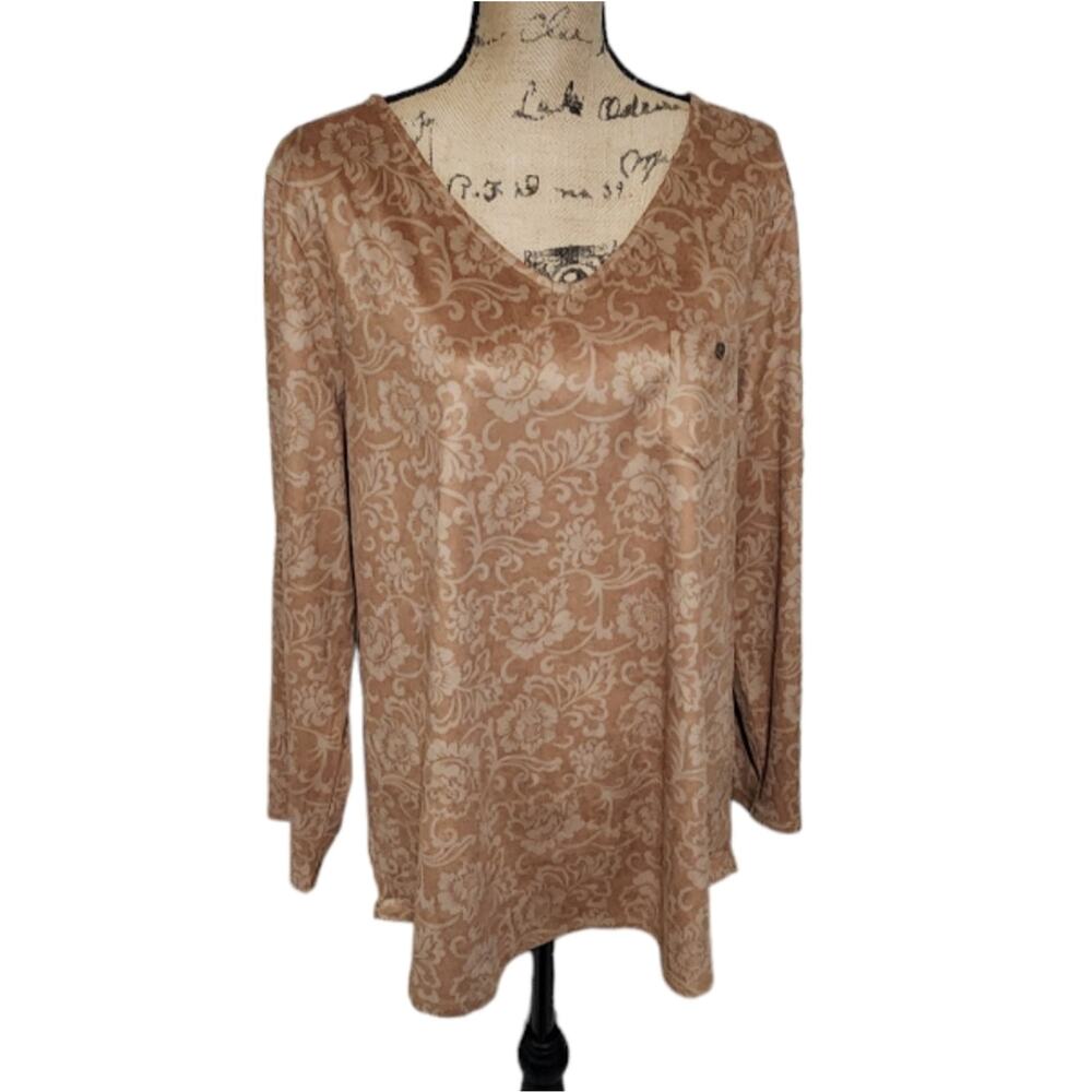 Soft Surroundings‎ Floral Mole Skin Super Soft Long Sleeve Tunic Length Shirt XL